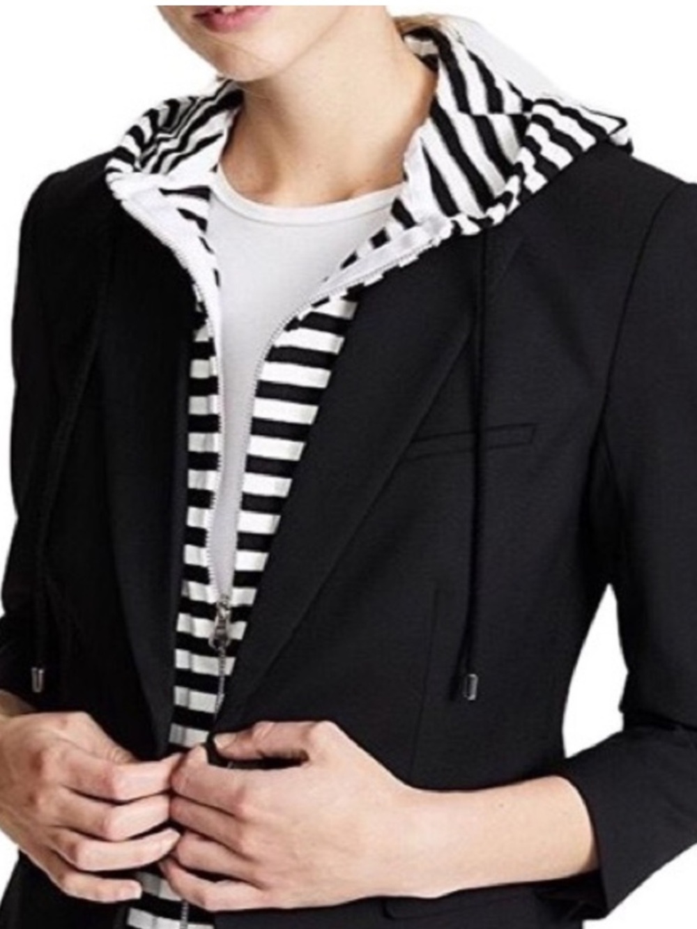 $278 Veronica Beard striped Hoodie Dickey Jacket blazer insert black white